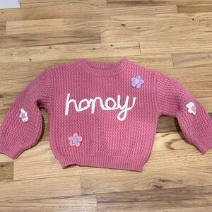 Pink Knit Sweater with Floral Accents